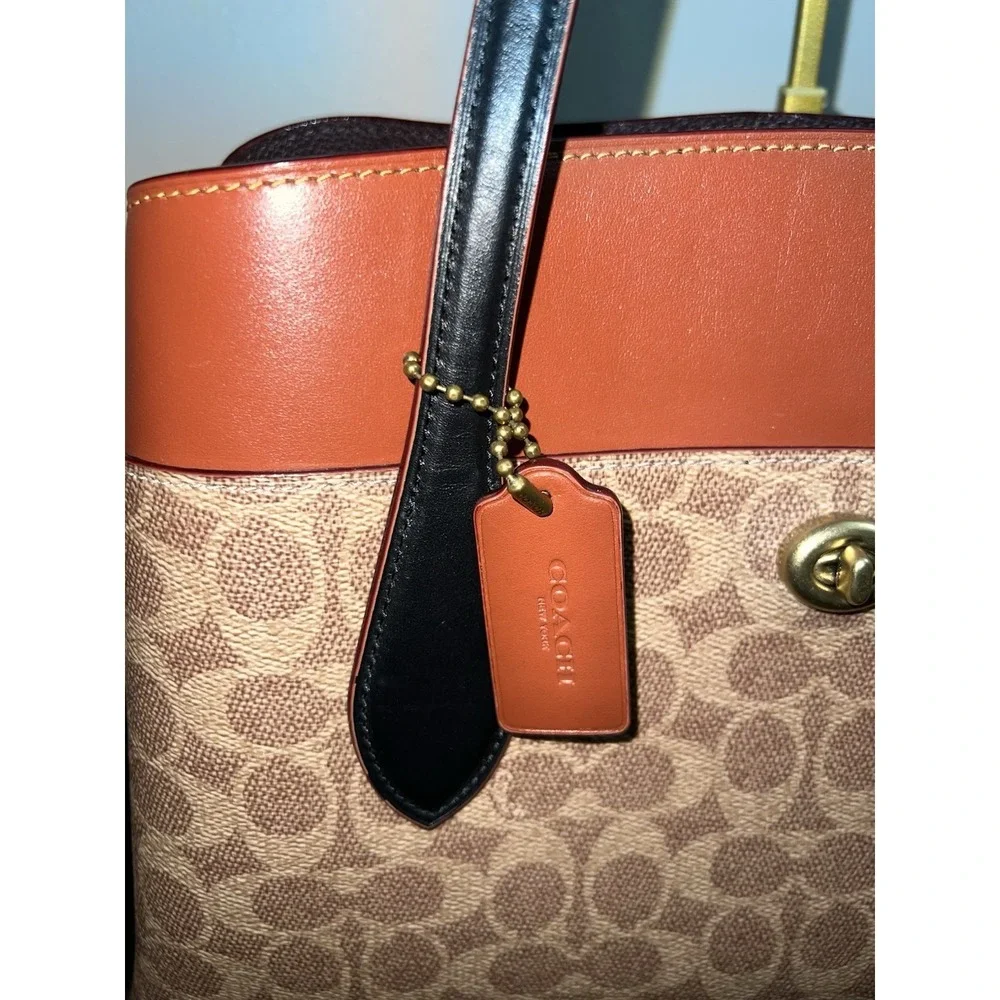 Coach Lora Colorblock Carryall Tote Tan Rust Gold Brass 89087 Bag Purse